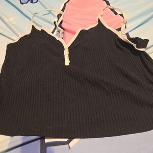 PINK Victoria's Secret Black Ribbed Camisole with White Trim